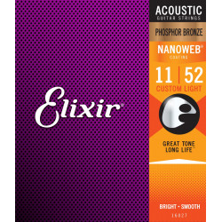 Elixir 16027 NanoWeb PHOPHOR Bronze Custom Light 11-52 struny akustyczne