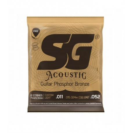 SG - struny do gitary akustycznej 11-52 Phosphor Bronze + struna E i kostka