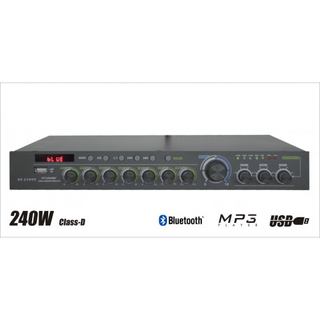 Wzmacniacz radiowęzłowy 100V Restauracja, Szkoła, Siłownia - DTY-240BC Mp3 / Radio FM / Bluetooth / 3 strefy