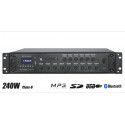 Wzmacniacz radiowęzłowy 100V Restauracja, Szkoła, Siłownia - PAD-240BC Mp3 / Radio FM / Bluetooth / 3 strefy