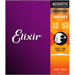 Elixir 16052 NanoWeb Phosphor Bronze Light 12-53 struny akustyczne