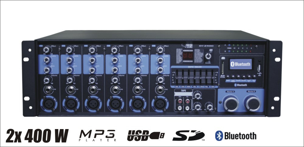 RH SOUND SY-2400 - Wzmacniacz 2x 400Watt z mikser/BT/MP3/