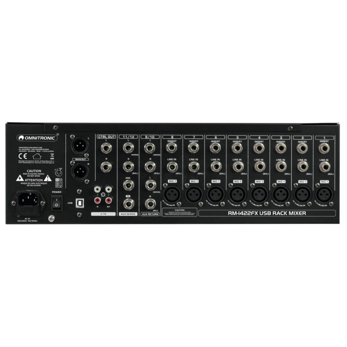OMNITRONIC RM-1422FX USB Rack Mixer - mikser 14-kanałowy do rack'a