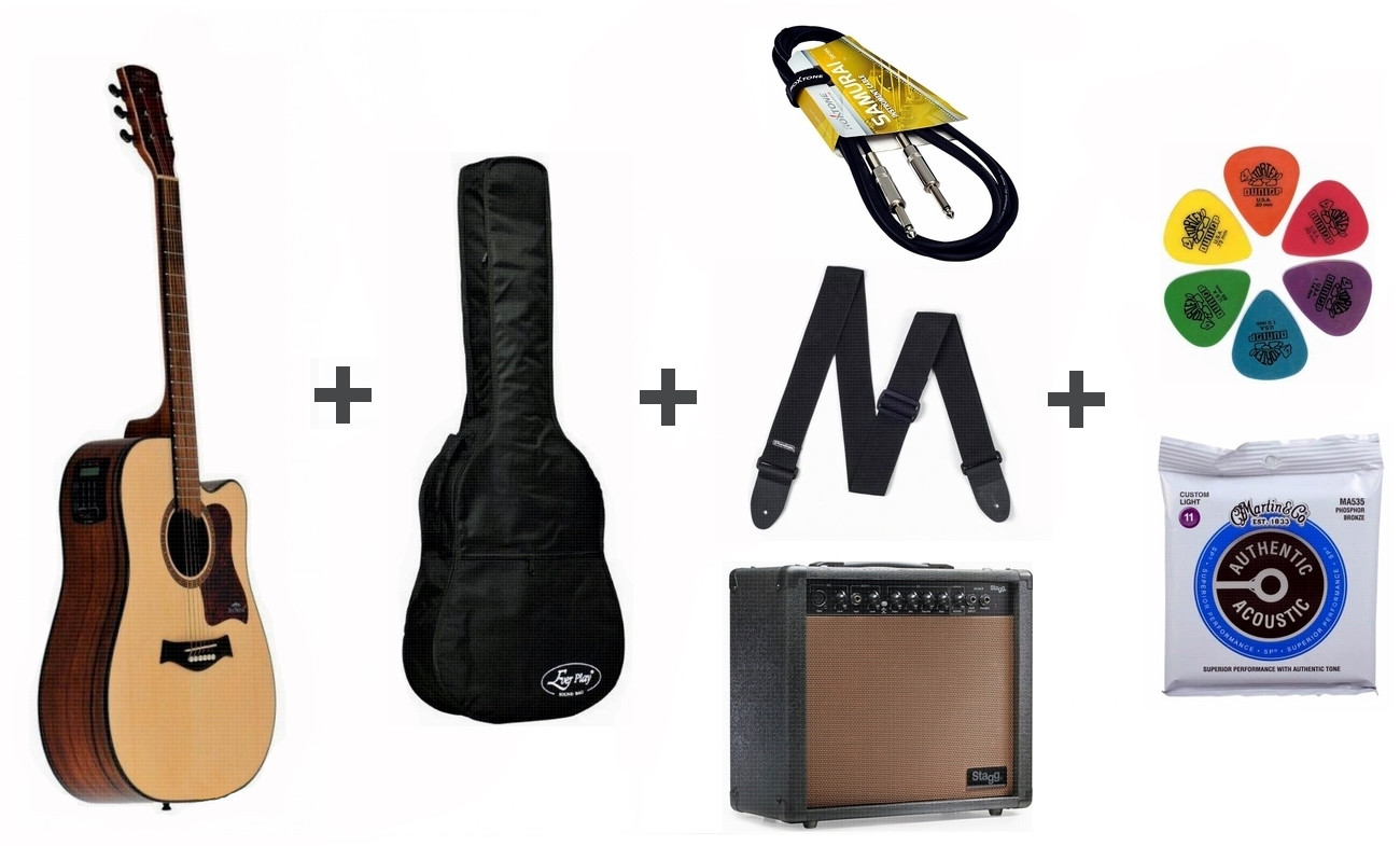 ARS NOVA AN-500 CEQ Electro-Acoustic Player Pack - Zestaw gitara z piecykiem akustycznym i tunerem