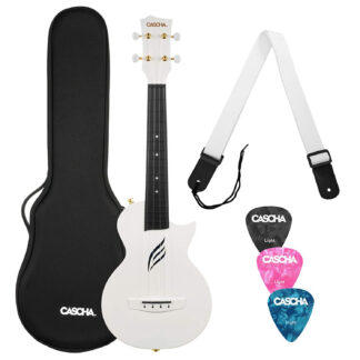 Cascha Carbon Fibre Ukulele Koncertowe WHITE Zestaw z pokrowcem, paskiem i kostkami