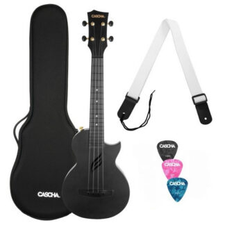 Cascha Carbon Fibre Ukulele Koncertowe BLACK Zestaw z pokrowcem, paskiem i kostkami