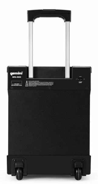 GEMINI MPA-3600 Przenośny system PA, 2 kanały, BT,USB, akumulator, diody LED, wózek