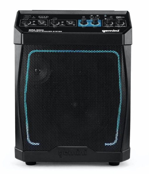 GEMINI MPA-3600 Przenośny system PA, 2 kanały, BT,USB, akumulator, diody LED, wózek