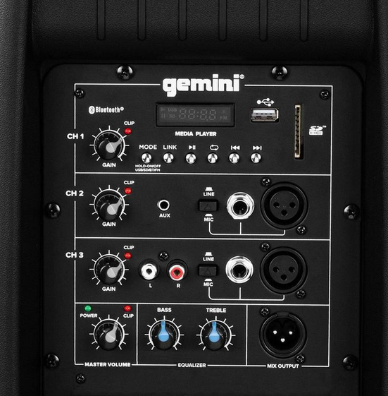 GEMINI-AS-2112BT Kolumna aktywna 12", 1500W peak, BT, MP3, USB, mikser 3 kanały