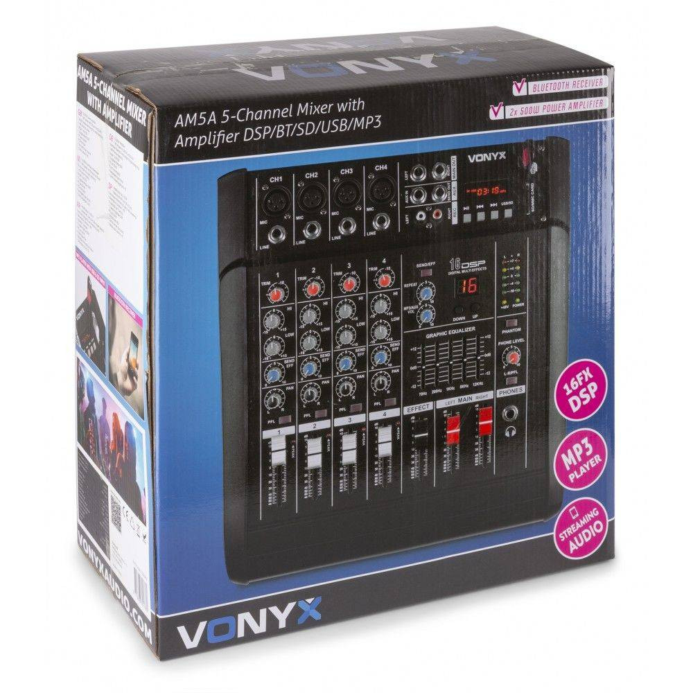 Vonyx AM5A Powermikser 5-kanałowy DSP/BT/SD/USB/MP3