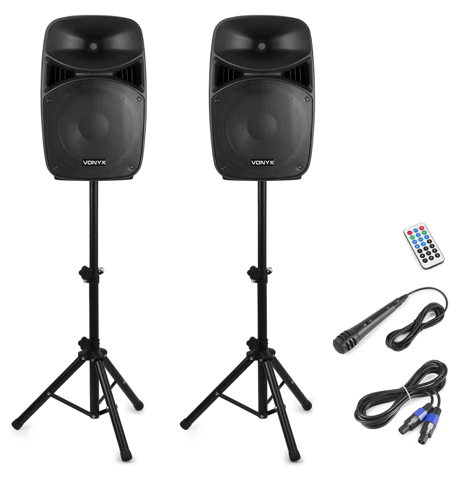 Vonyx VPS152A 1000W + statywy + mikrofon - aktywny zestaw nagłośnieniowy