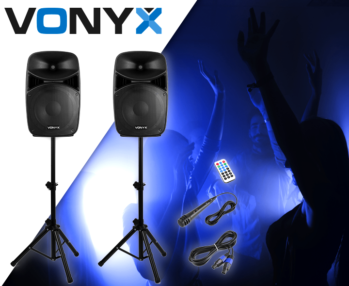 Vonyx VPS152A 1000W + statywy + mikrofon - aktywny zestaw nagłośnieniowy