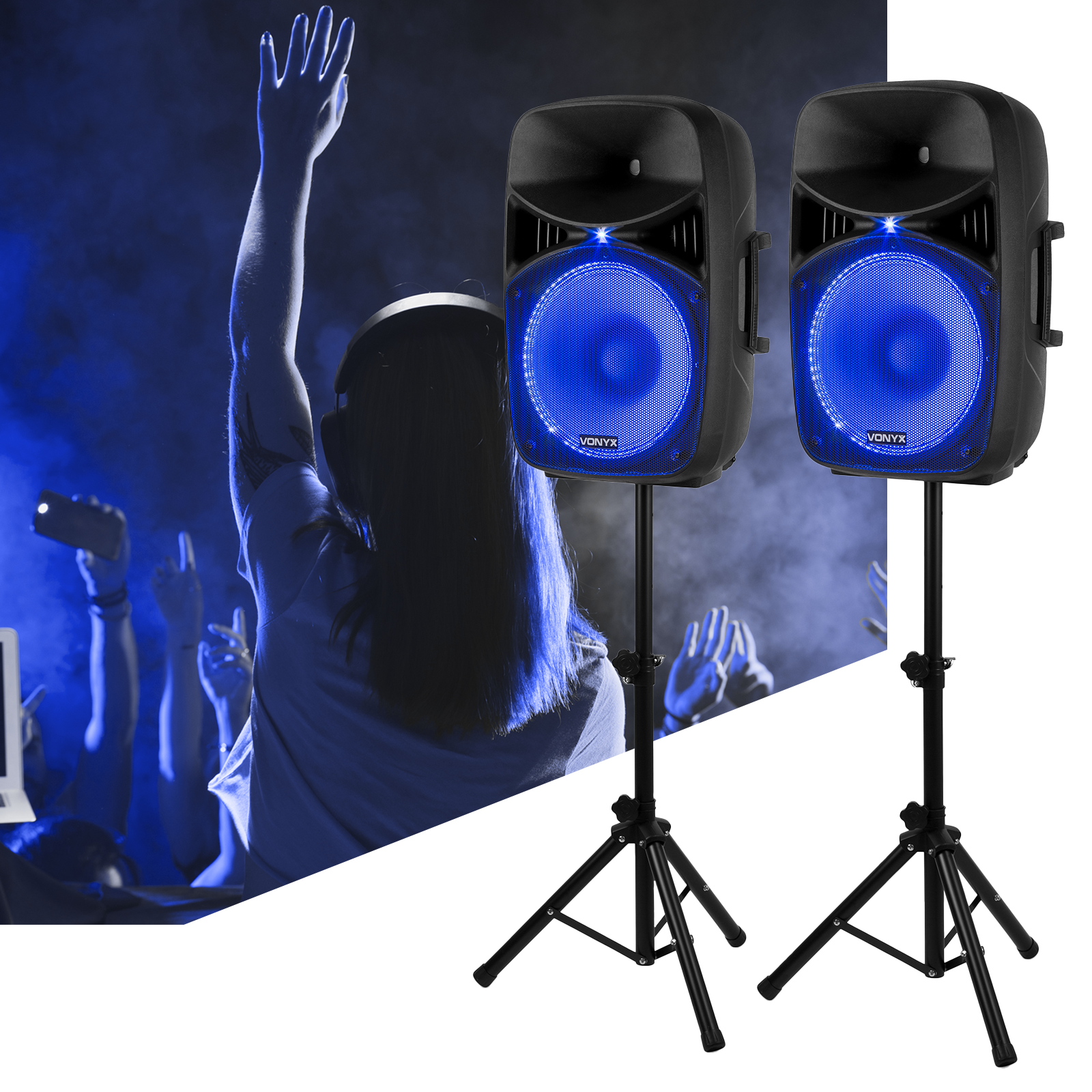 Vonyx VPS152A 1000W + statywy + mikrofon - aktywny zestaw nagłośnieniowy