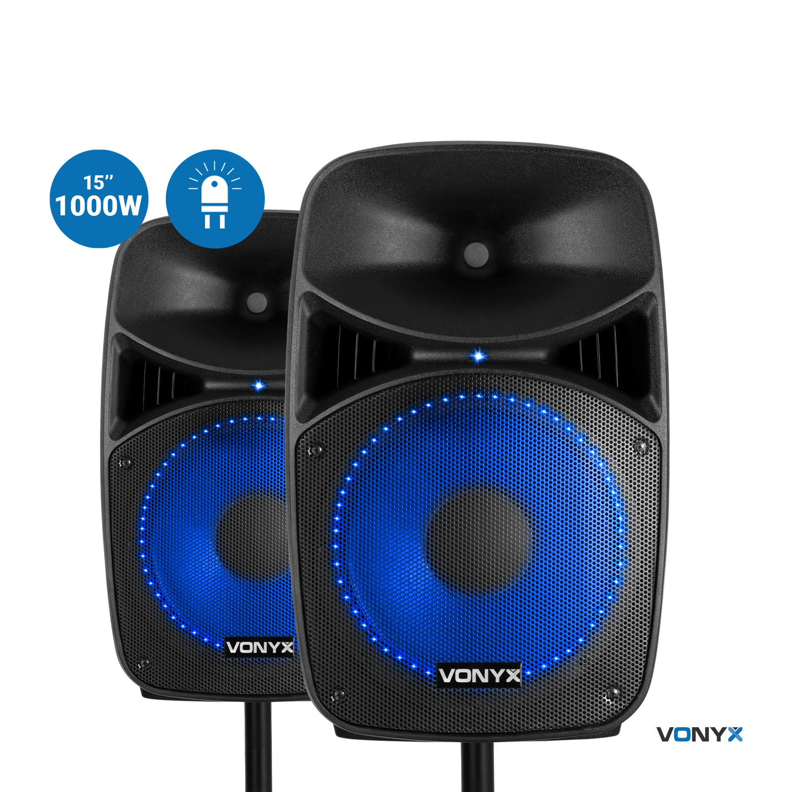Vonyx VPS152A 1000W + statywy + mikrofon - aktywny zestaw nagłośnieniowy