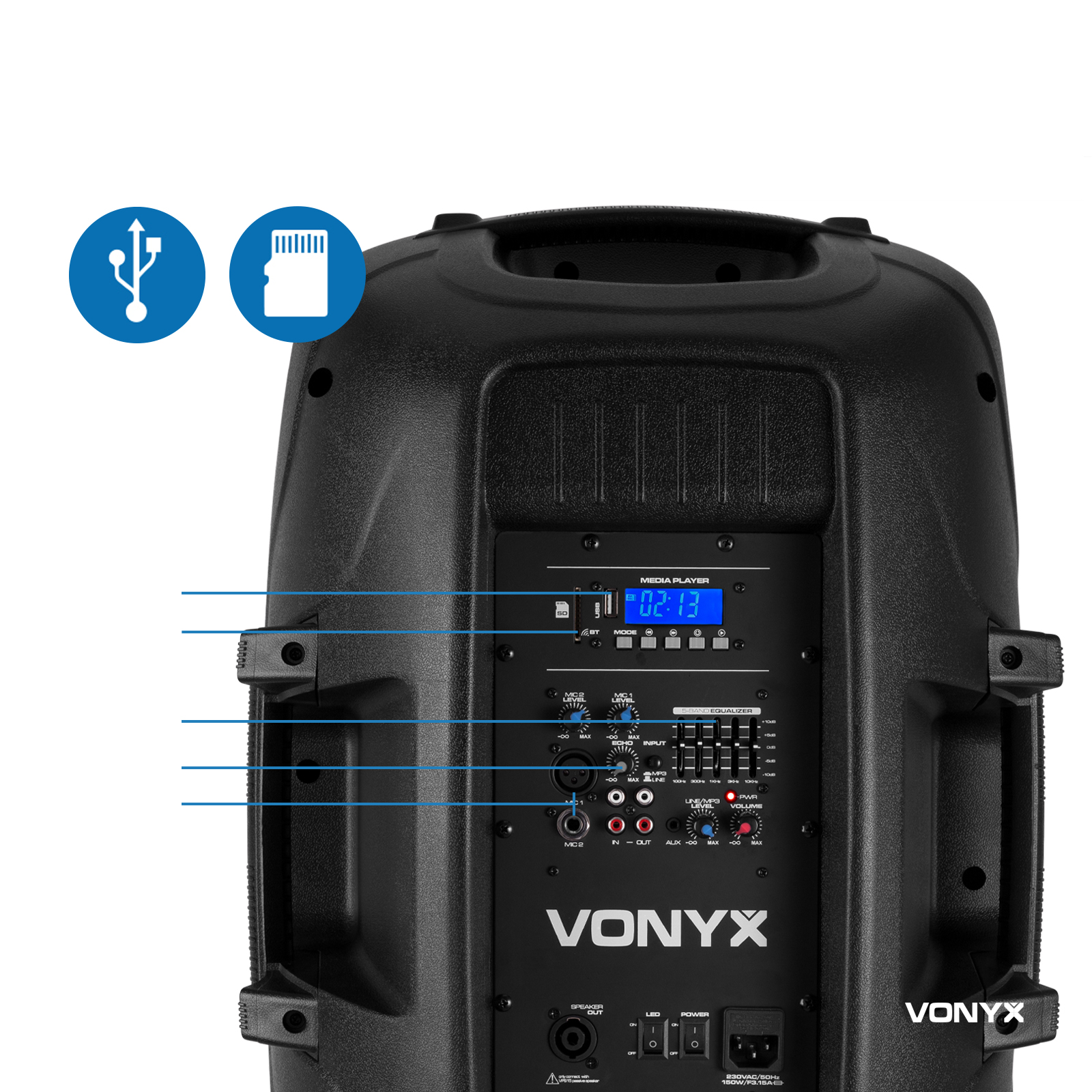 Vonyx VPS152A 1000W + statywy + mikrofon - aktywny zestaw nagłośnieniowy