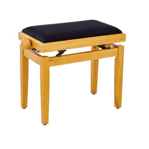 THON KB-15OAKM Ława do pianina (naturalna sosna) z siedziskiem z czarnego weluru