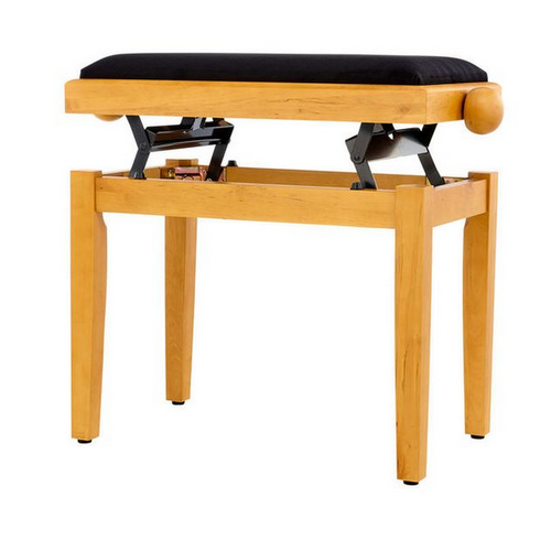 THON KB-15OAKM Ława do pianina (naturalna sosna) z siedziskiem z czarnego weluru