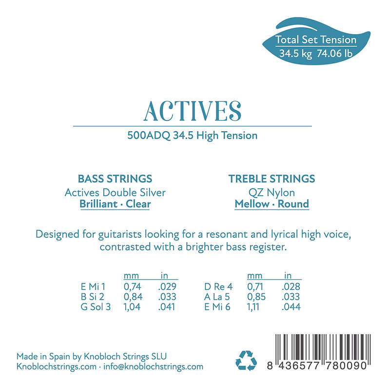 Knobloch Strings 500ADQ ACTIVES Double Silver QZ Nylon – Struny do Gitary Klasycznej