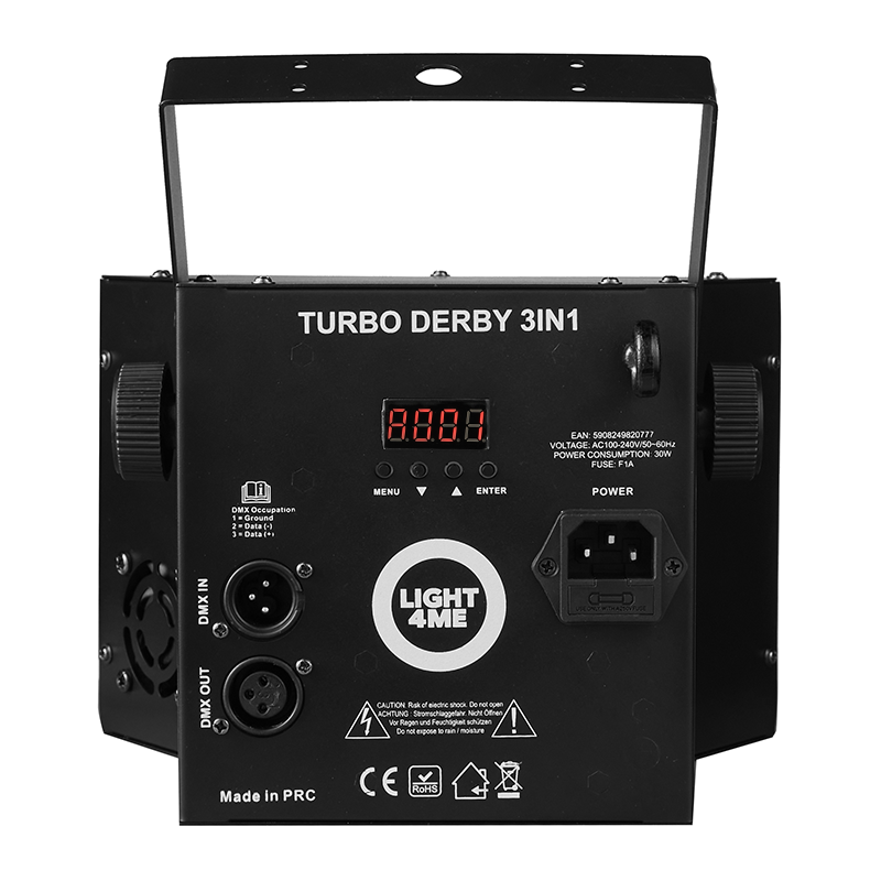 LIGHT4ME TURBO DERBY 3IN1 multiefekt świetlny LED RGBW-UV stroboskop oświetlenie dyskotekowe DJ