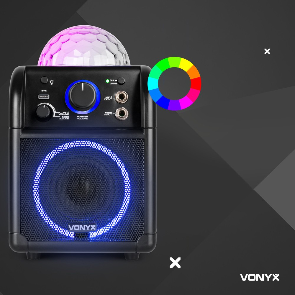 Vonyx SBS55B - głośnik karaoke 2x mikrofon BT LED