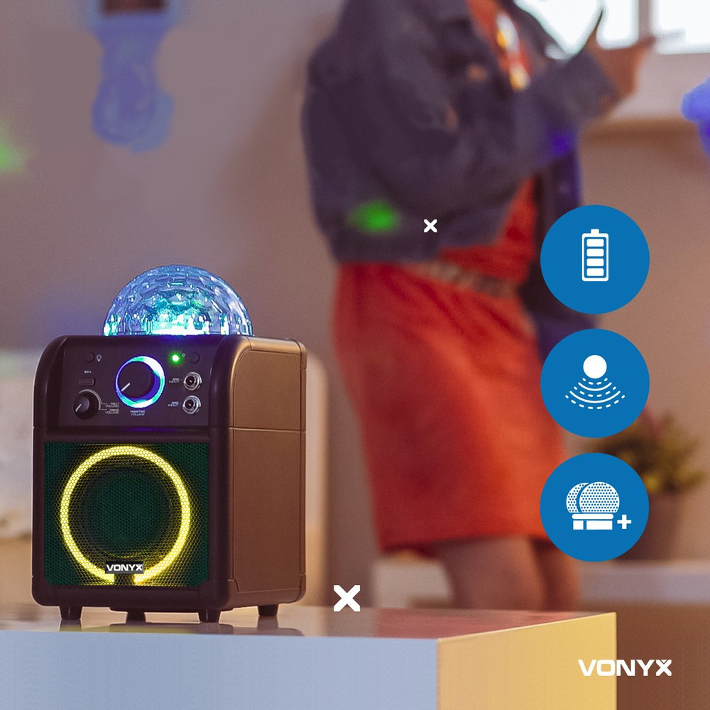 Vonyx SBS55B - głośnik karaoke 2x mikrofon BT LED