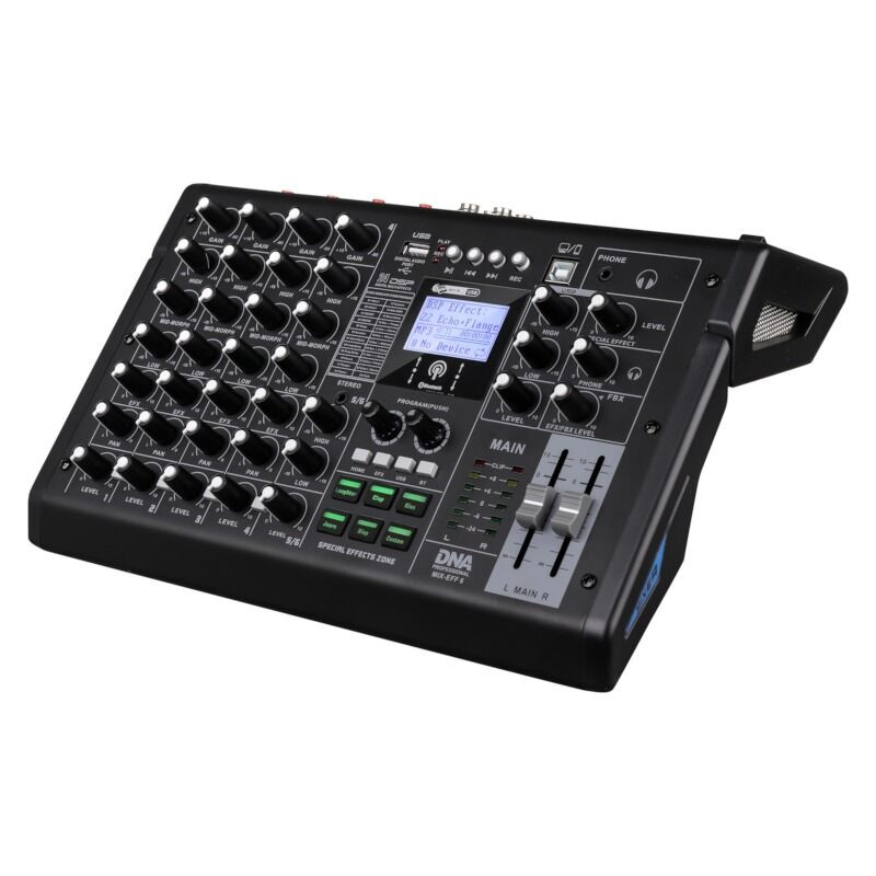 DNA MIX-EFF 6 - analogowy mikser dźwięku 6 kanałów USB MP3 Bluetooth Phantom +48V DSP EQ efekty dźwiękowe