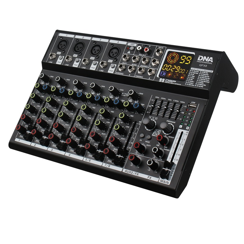 DNA QFX8 - analogowy mikser dźwięku 8 kanałów Bluetooth USB MP3 Phantom +48V DSP