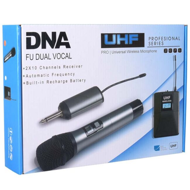 DNA FU DUAL VOCAL wokalowy mikrofon bezprzewodowy zestaw 2x nadajnik doręczny do karaoke