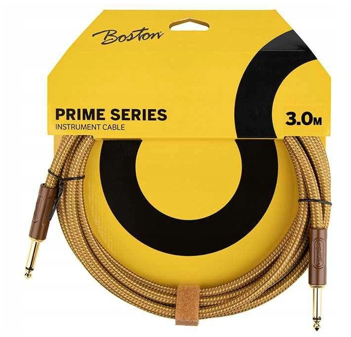 BOSTON GCRT-30 Prime Series Kabel gitarowy 3,0m wtyki jack 6.3 kątowy > 6.3 prosty (bawełniany oplot - yellow tweed)